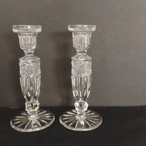 Rexford Embassy Pattern 24% Lead Crystal Pair of Candle Holders Signed